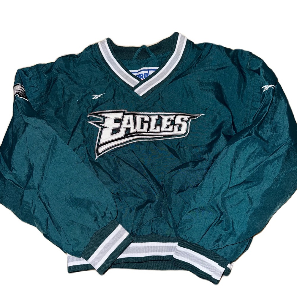 Kids Vintage Reebok Eagles Green Pullover Jacket